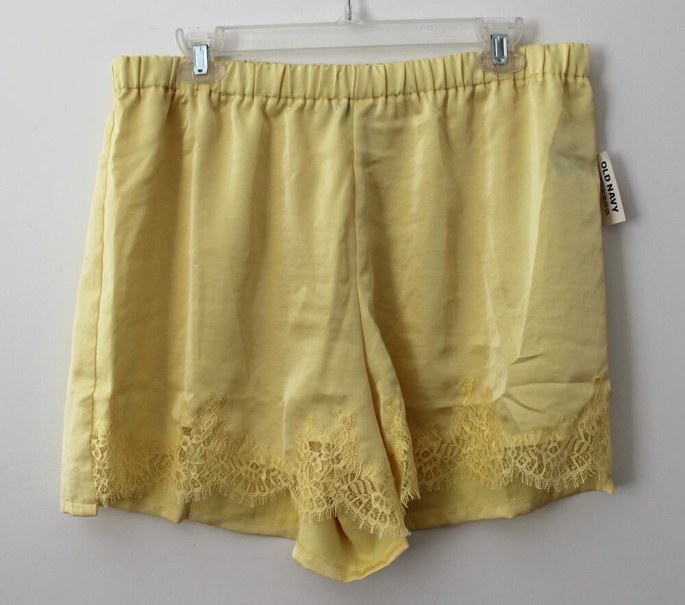 Old Navy Womens High-Waisted Lace-Trim Satin Shorts Sunbeam Size L NWT